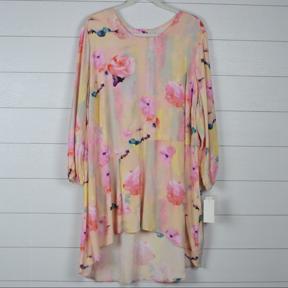 Melissa McCarthy Seven7 Floral Tunic - Pink and Cream